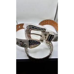 Luxury Western Cowboy Rhinestone Rivet Belt Faux Leather Bling UNISEX 45"